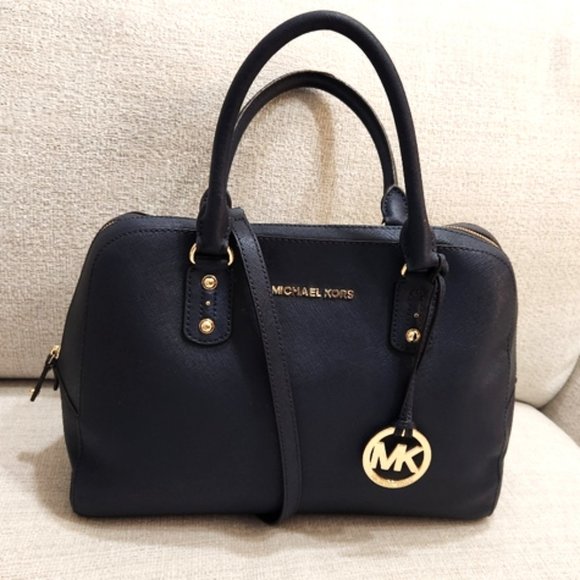 Michael Kors Navy Blue Leather Shoulder Bag Purse - Picture 2 of 16